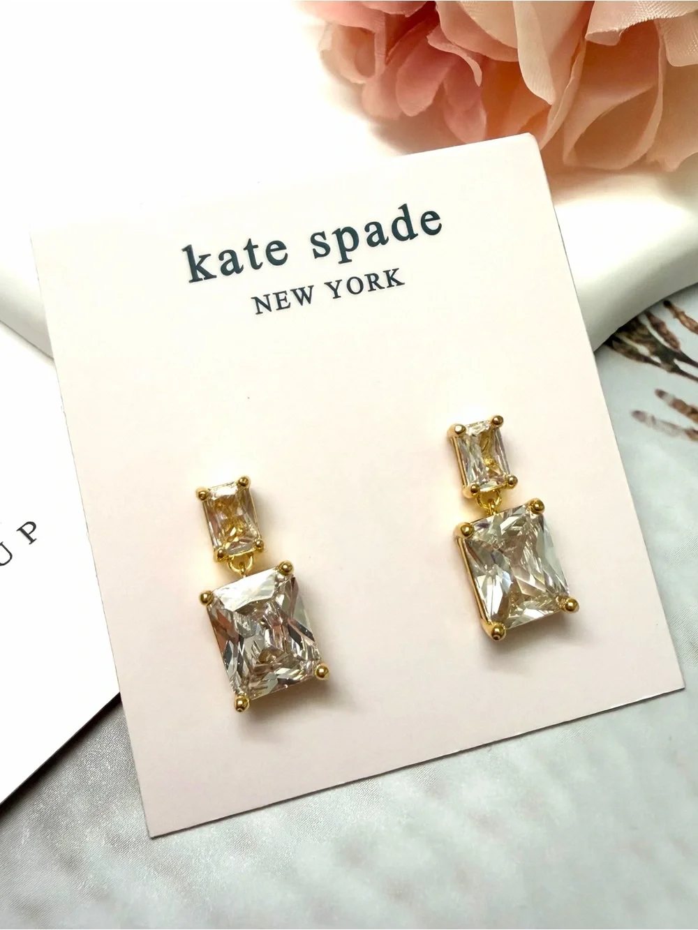 kate spade Gold-tone Clear Crystal Double Drop Earrings